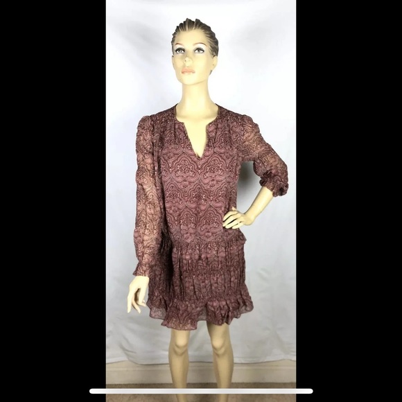 Joie Snow Port Wine Paisley Drop Waist Silk Dress Size Small $368 - Picture 4 of 10